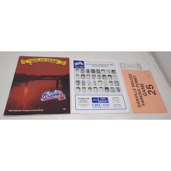Danville Braves 1993 1st Year Program Scorecard Roster Sheet & Game Ticket VTG - Picture 1 of 16